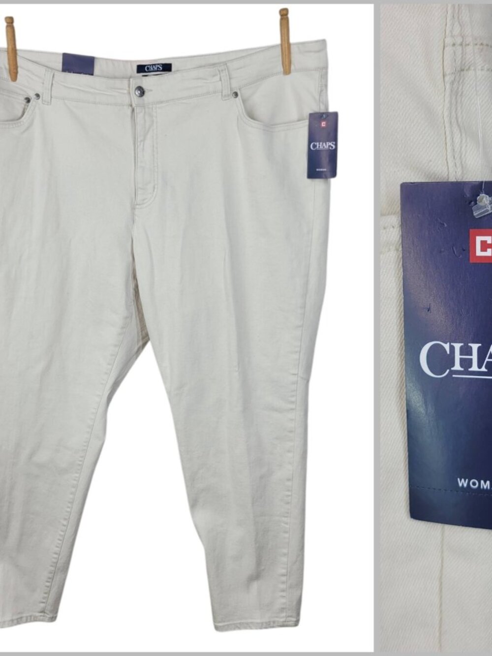 New Chaps Jeans Plus Size 24W Ankle Slimming Stretch Ivory Stretch Ralph Lauren